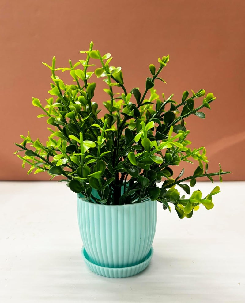 Dekorly ® Plastic 6 Packs Fake Plants Small, Mini Artificial Plants Indoor for Home Farmhouse Bathroom Shelf Décor (Light Blue, Height : 17CM) - Image 3