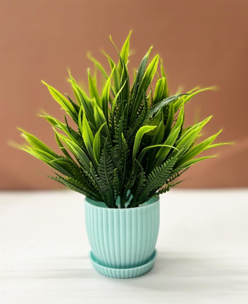 Dekorly ® Plastic 6 Packs Fake Plants Small, Mini Artificial Plants Indoor for Home Farmhouse Bathroom Shelf Décor (Light Blue, Height : 17CM) - Image 4