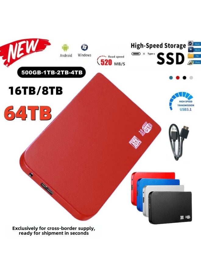 Generic Exclusive Expansion Of External Mobile Hard Disk 8TB Large Capacity Solid State Hard Disk Usb3.0 High-speed Hard Disk 1TB-Capacity:16TB-Interface:Red  - Image 1