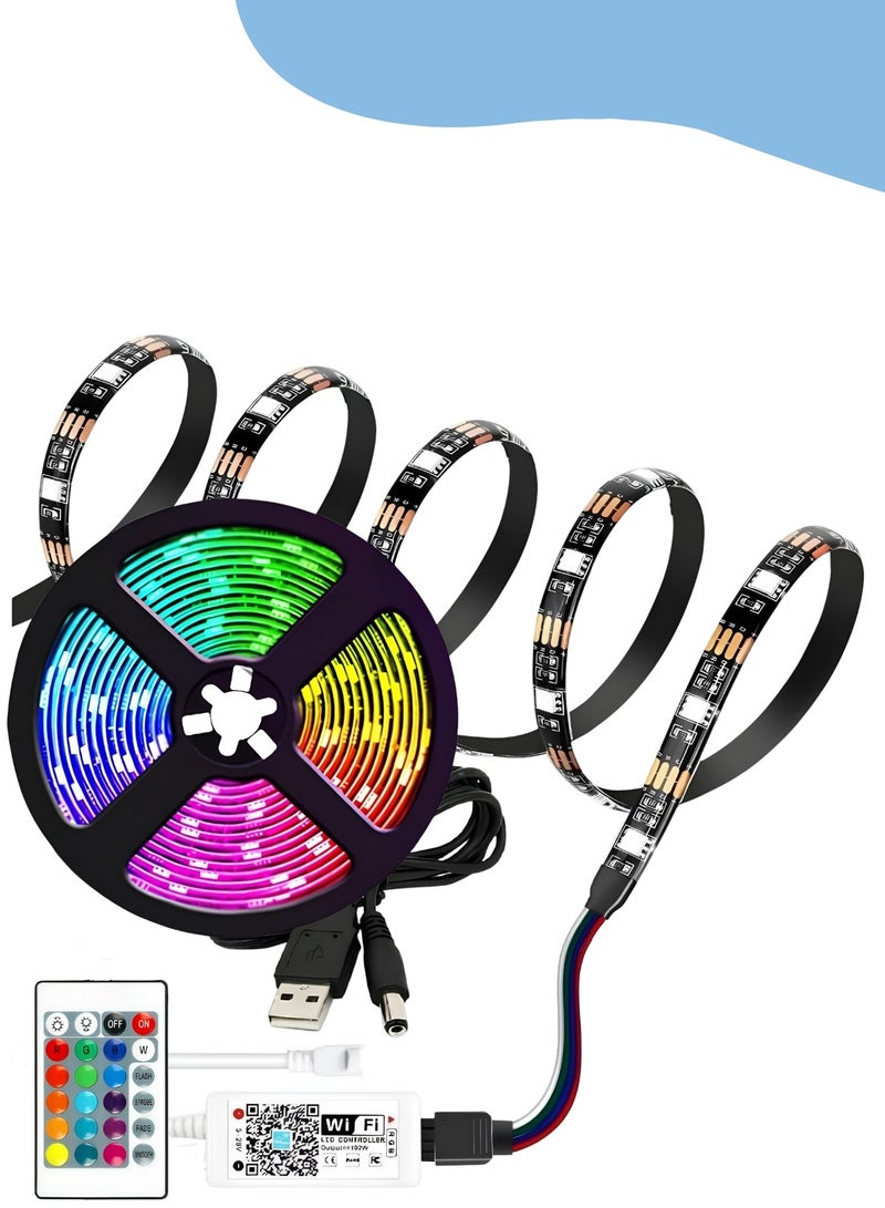 شريط إضاءة نيون LED بطول 5 متر، شريط إضاءة RGB مع مزامنة الموسيقى، تحكم عبر التطبيق والريموت – إضاءة منزلية ذكية، حبل نيون مرن للديكور المنزلي، غرفة الألعاب، غرفة النوم وإضاءة خلفية للتلفاز - Image 1