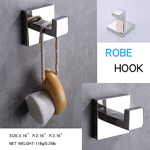 TASTOS Bath Towel Hooks Premium Stainless Steel Robe Coat and Clothes Hook, Heavy Duty Square Wall Mounted Modern Hook for Bathroom & Kitchen, Polished Chrome Finish, 2Pack - Image 2