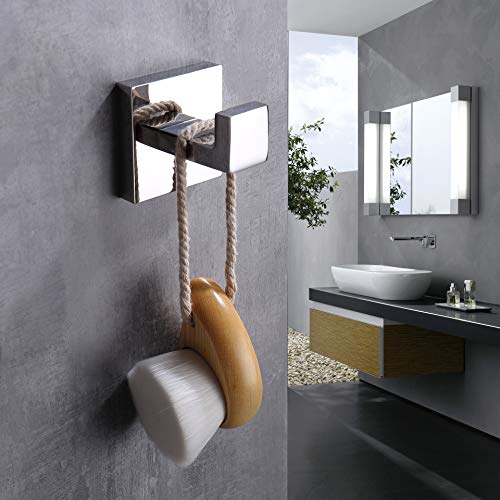 TASTOS Bath Towel Hooks Premium Stainless Steel Robe Coat and Clothes Hook, Heavy Duty Square Wall Mounted Modern Hook for Bathroom & Kitchen, Polished Chrome Finish, 2Pack - Image 4