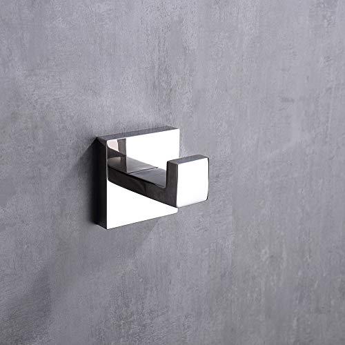 TASTOS Bath Towel Hooks Premium Stainless Steel Robe Coat and Clothes Hook, Heavy Duty Square Wall Mounted Modern Hook for Bathroom & Kitchen, Polished Chrome Finish, 2Pack - Image 3
