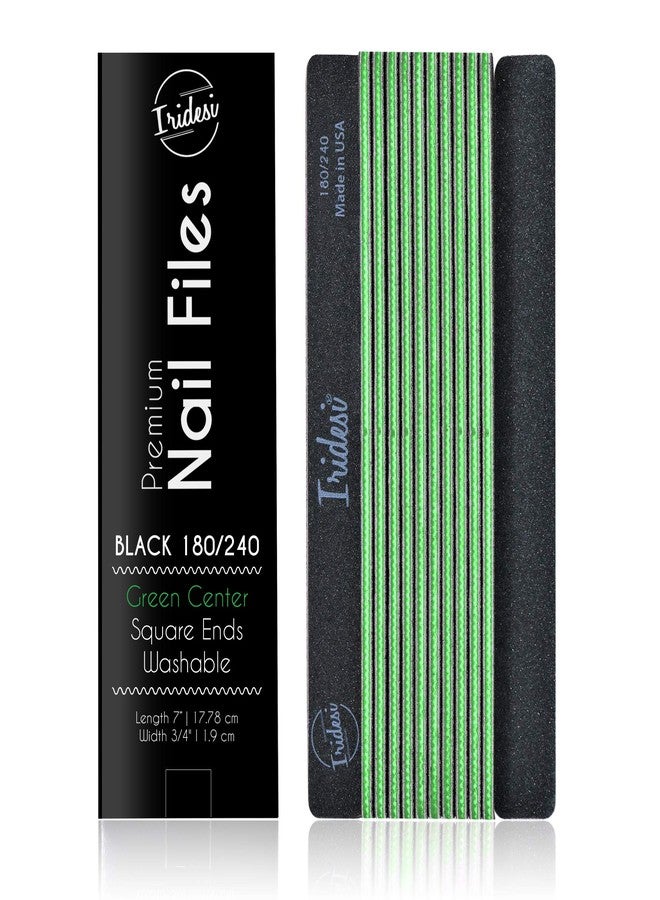 Iridesi Professional Nail Files Black Washable Emery Boards 7 Inches Long Square End Serrated Edge 12 Fingernail Files Per Pack (180/240) - Image 1