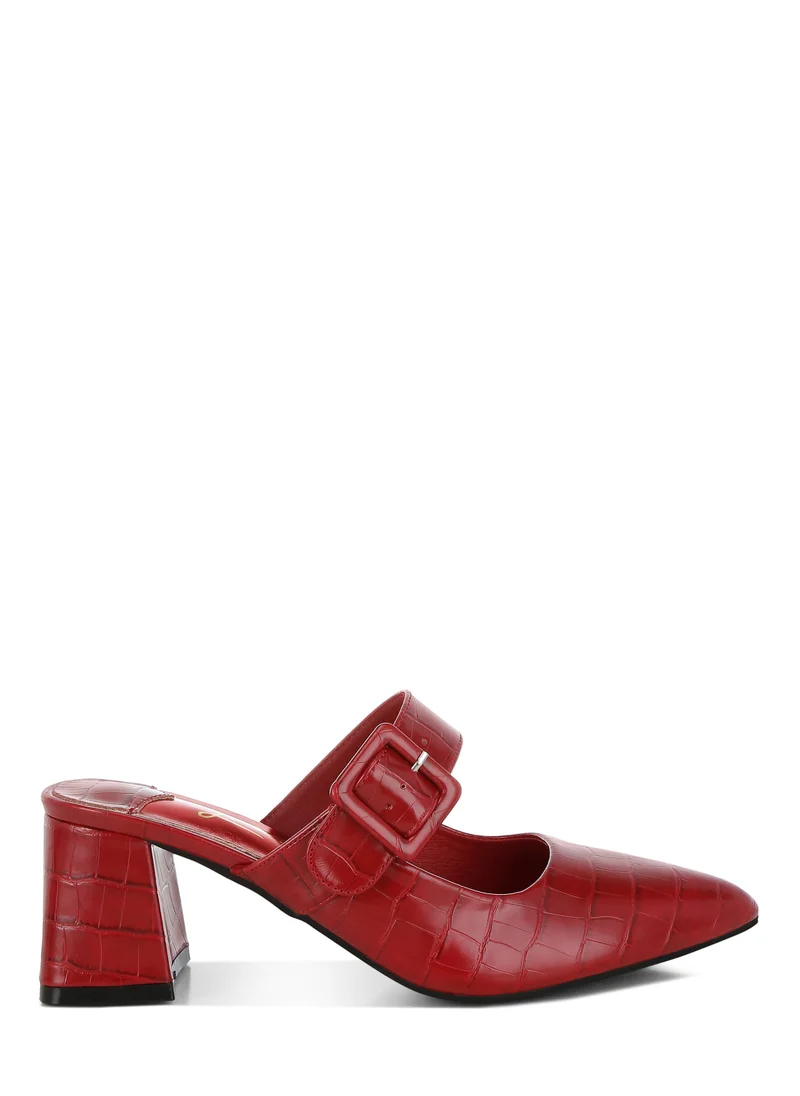 London Rag Croco Buckle Strap Detail Mules in Dark Red