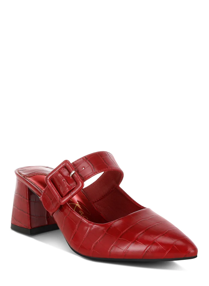 London Rag Croco Buckle Strap Detail Mules in Dark Red