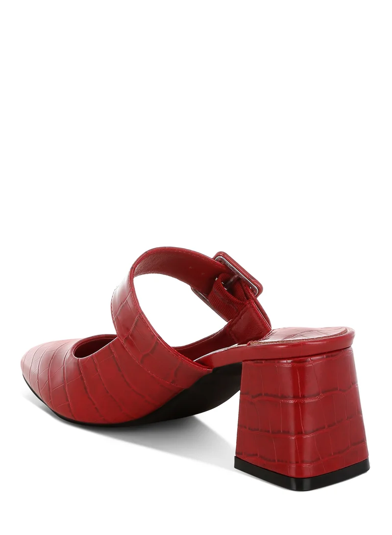 London Rag Croco Buckle Strap Detail Mules in Dark Red