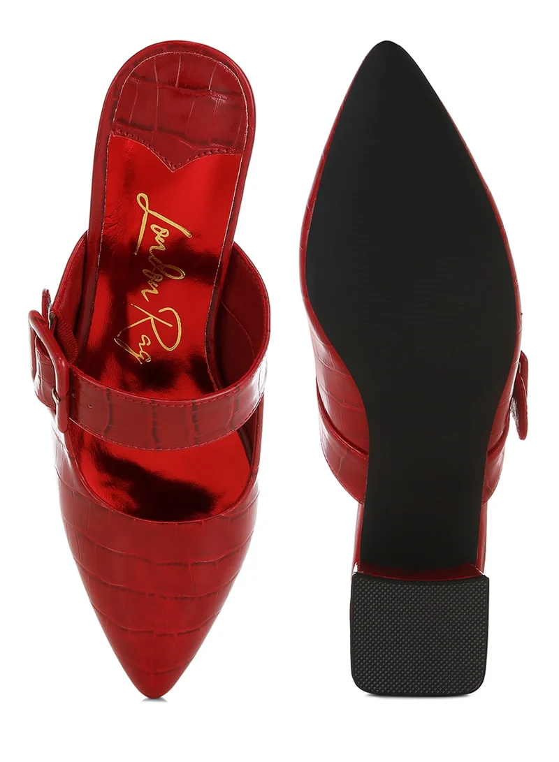 London Rag Croco Buckle Strap Detail Mules in Dark Red