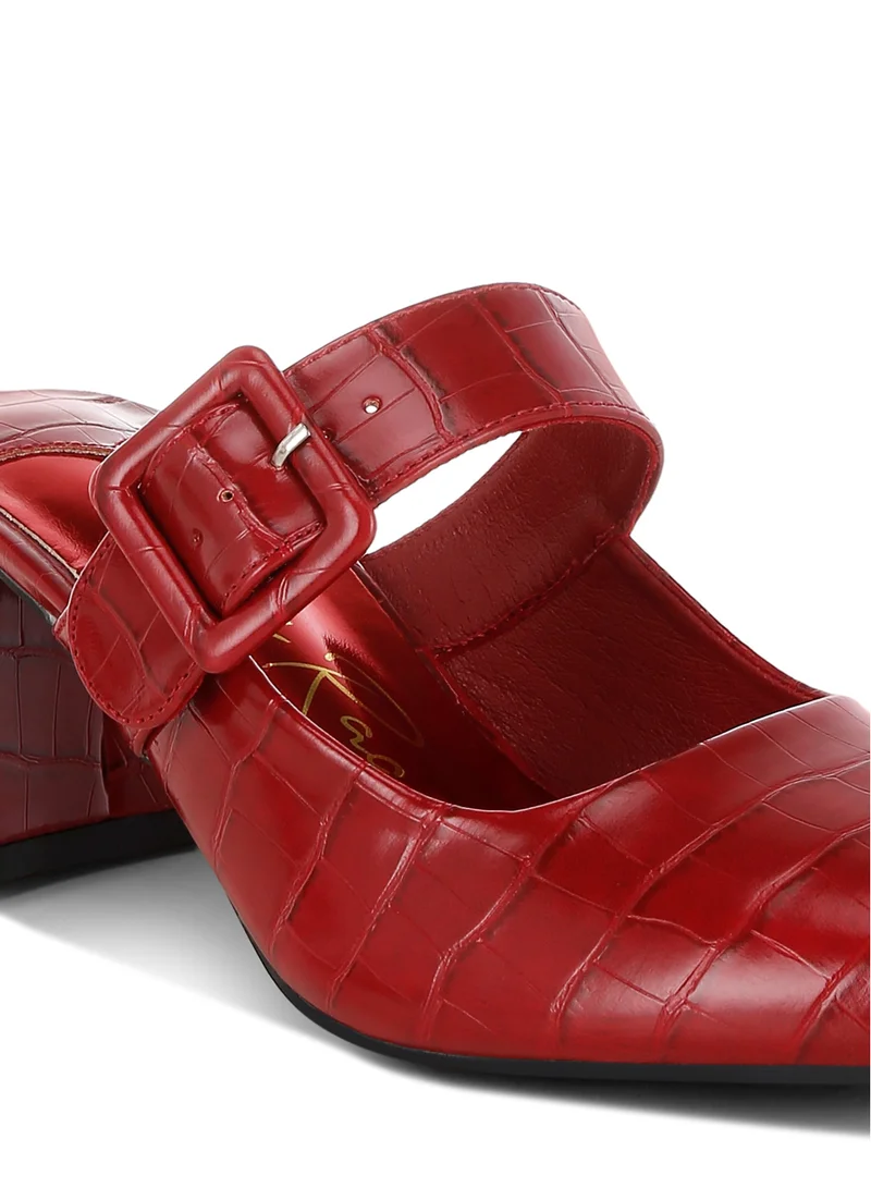 London Rag Croco Buckle Strap Detail Mules in Dark Red