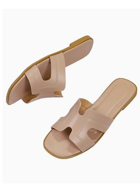Women Fashion beige Bliss Slippers Stylish Comfort for Summer Outdoor or Indoor Flat Beach Sandals