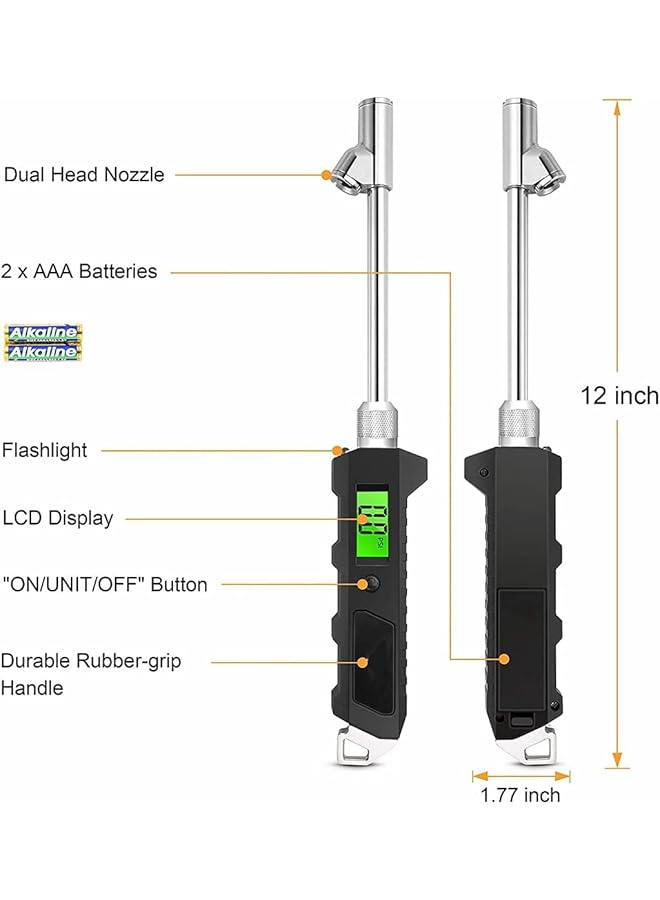 X Spring Digital Tire Pressure Gauge, Heavy Duty 230 Psi With Backlit Lcd And Flashlight, Professional Air Pressure Gauge For Trucks Rvs Cars, Accurate Tire Pressure Measurement Tool - Image 2