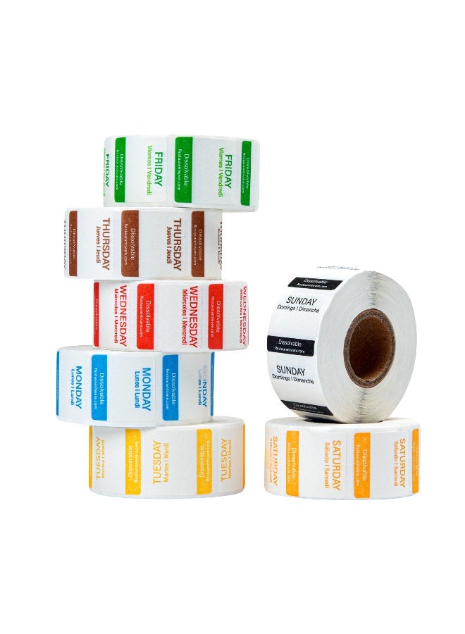 Restaurantware RW Smart 1 Inch x 1 Inch Food Rotation Labels, 3500 Dissolvable Food Safety Labels - Premium Trilingual, Paper Day Of The Week Labels, For Food Storage Or Prep, Weekly - Image 2