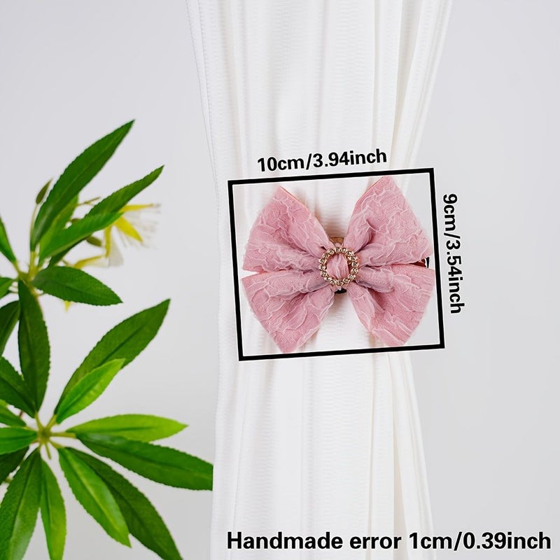 Gray 2pc French Fabric Bow Curtain Clips Tiebacks For Sheer Curtains - Image 3
