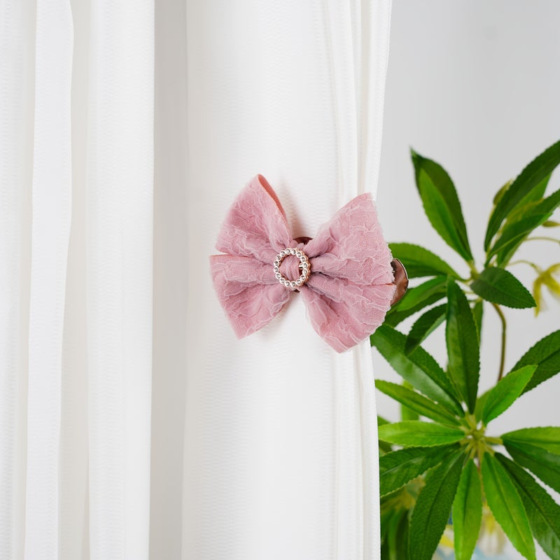 Gray 2pc French Fabric Bow Curtain Clips Tiebacks For Sheer Curtains - Image 5