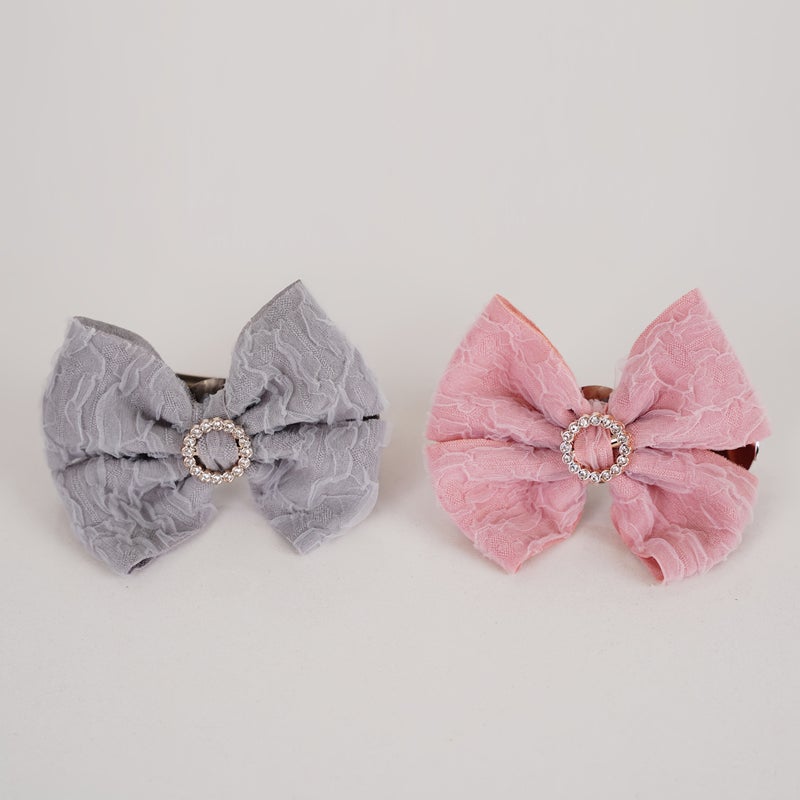 Gray 2pc French Fabric Bow Curtain Clips Tiebacks For Sheer Curtains - Image 2