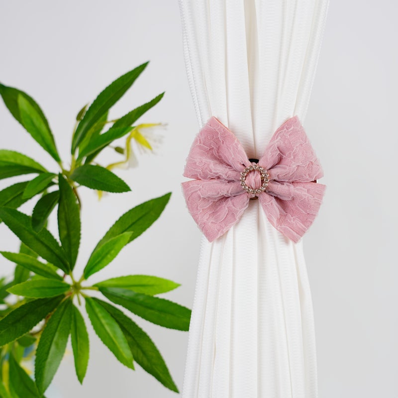 Gray 2pc French Fabric Bow Curtain Clips Tiebacks For Sheer Curtains - Image 4