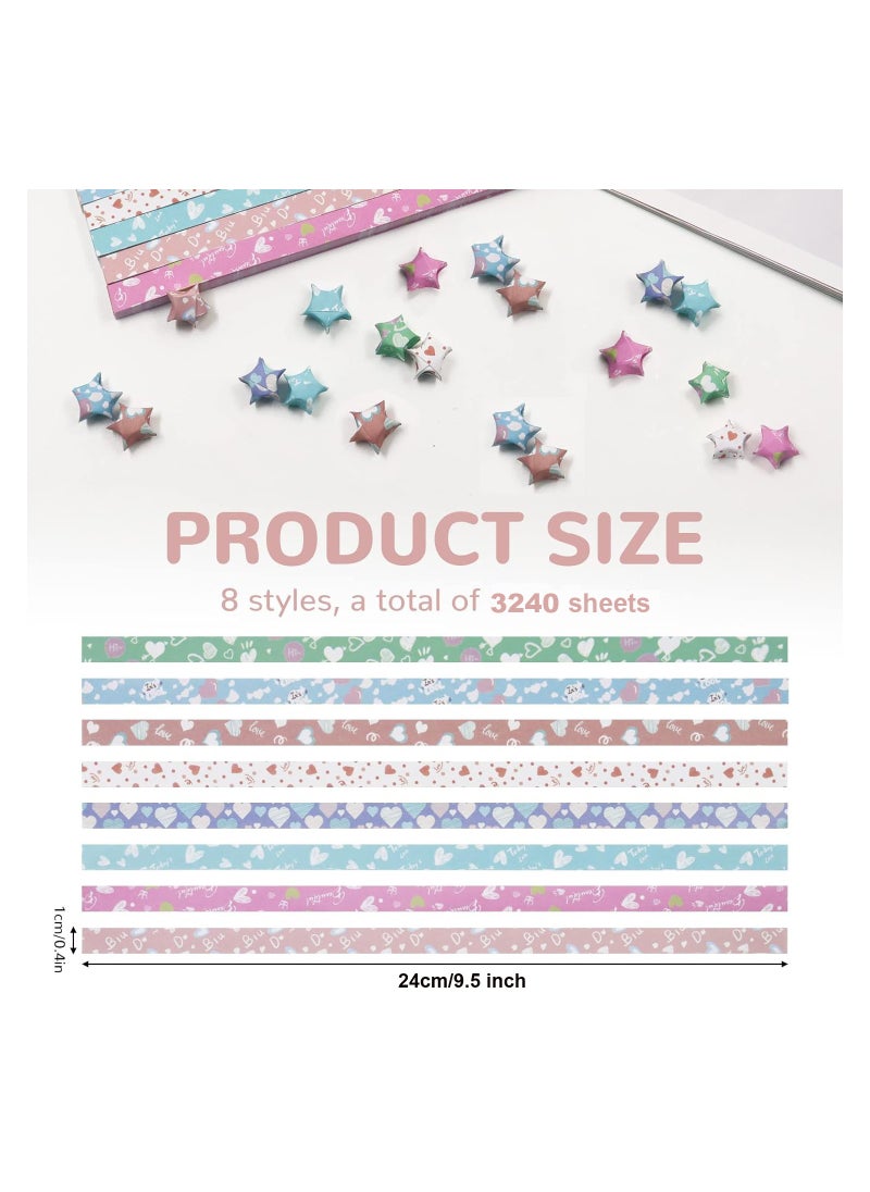 Generic - 3240 Sheets Origami Stars Paper Strips DIY Hand Crafts Heart Lucky Colorful Star 8 different styles Decoration Folding Paper for Arts Crafting Supplies, School Teaching, Heart B - Image 1
