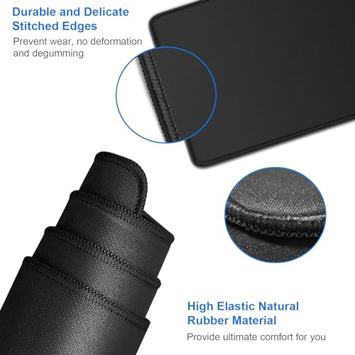 Naukay Large Extended Gaming Mouse Pad, Water Resist Non-Slip Mousepad Rubber Base Long Desk Mouse Pad with Stitched Edges, Computer Keyboard Mouse Mat for Gaming, Office & Home, 31.5 x 11.7 in, Black - Image 5