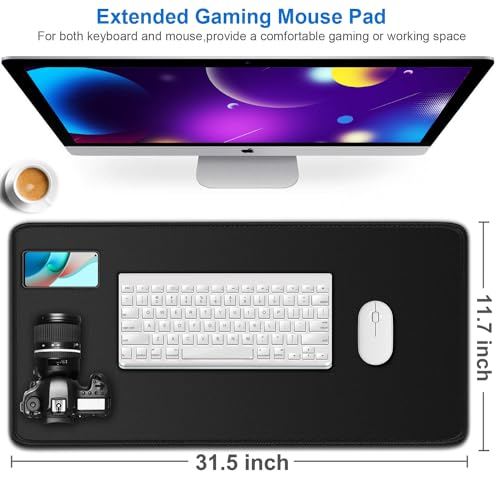 Naukay Large Extended Gaming Mouse Pad, Water Resist Non-Slip Mousepad Rubber Base Long Desk Mouse Pad with Stitched Edges, Computer Keyboard Mouse Mat for Gaming, Office & Home, 31.5 x 11.7 in, Black - Image 2