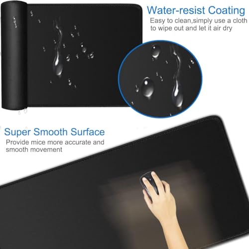 Naukay Large Extended Gaming Mouse Pad, Water Resist Non-Slip Mousepad Rubber Base Long Desk Mouse Pad with Stitched Edges, Computer Keyboard Mouse Mat for Gaming, Office & Home, 31.5 x 11.7 in, Black - Image 4