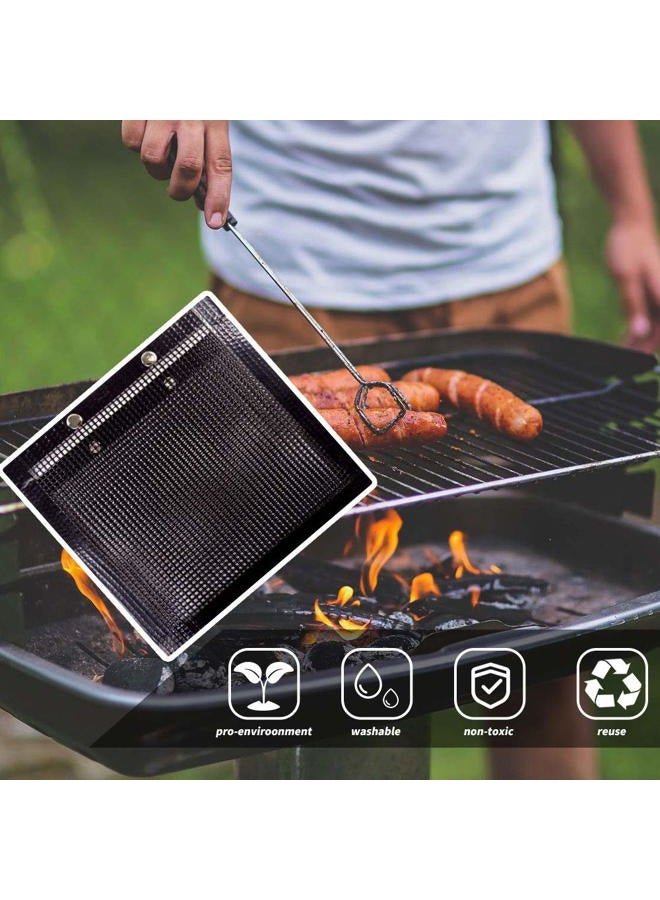 YBB 2 Pcs BBQ Grill Mesh Bag with 2 Pcs Silicone Brush, Non-Stick Large BBQ Baked Grilling PTFE Bag Heat-Resistant Reusable Easy to Clean Mesh Backing Bag for Outdoor Picnic Cooking Barbecue - Image 4