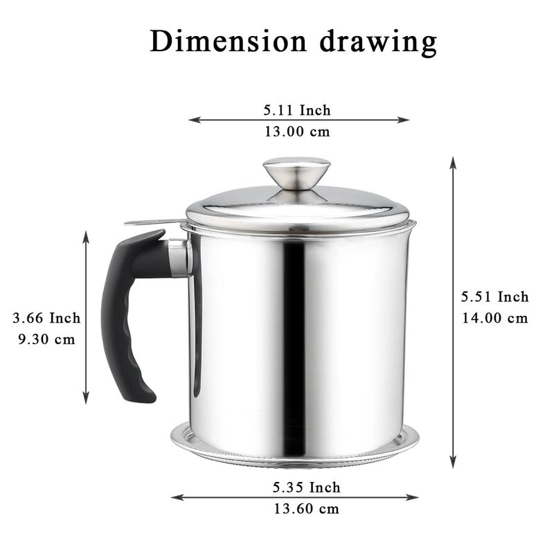 Buyntry Bacon Grease Container with Strainer 125 L 42 oz Strong Kitchen Catcher Foodgrade Stainless Steel Cooking Oil Keeper with Lid and EasyGrip Handle Suitable for Storing Frying Oil - Image 2