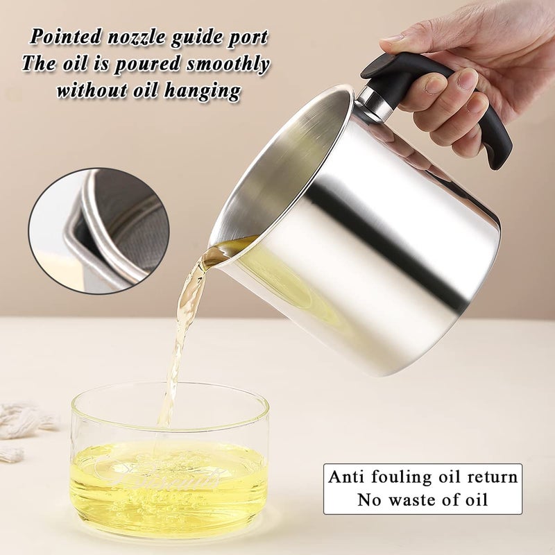 Buyntry Bacon Grease Container with Strainer 125 L 42 oz Strong Kitchen Catcher Foodgrade Stainless Steel Cooking Oil Keeper with Lid and EasyGrip Handle Suitable for Storing Frying Oil - Image 3
