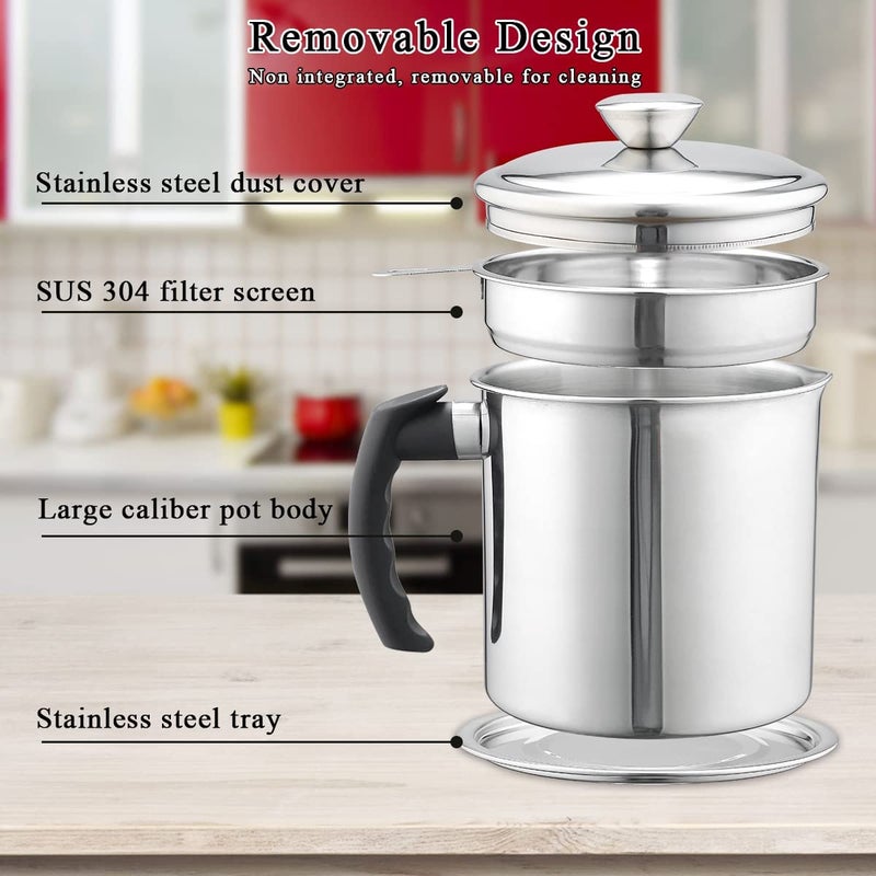 Buyntry Bacon Grease Container with Strainer 125 L 42 oz Strong Kitchen Catcher Foodgrade Stainless Steel Cooking Oil Keeper with Lid and EasyGrip Handle Suitable for Storing Frying Oil - Image 4