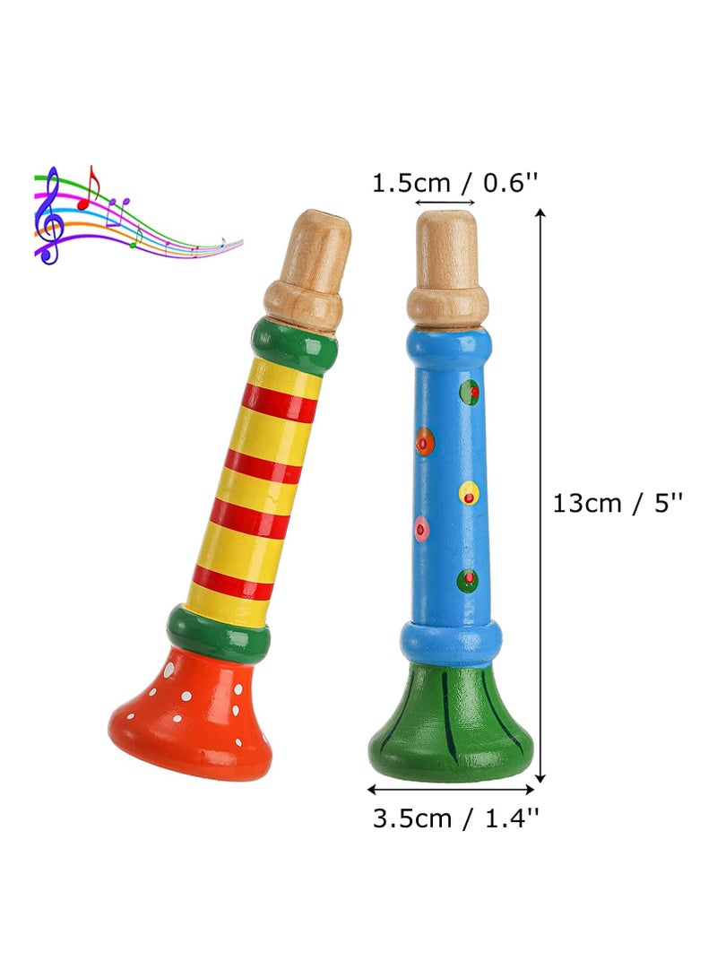 SYOSI 10 Pieces Small Wooden Trumpet, Colorful Piccolo Flute for Kids Musical Instruments for Children, Early Education Develop for 3+ Year Age, Boys Girls, School (Random Colors) - Image 2