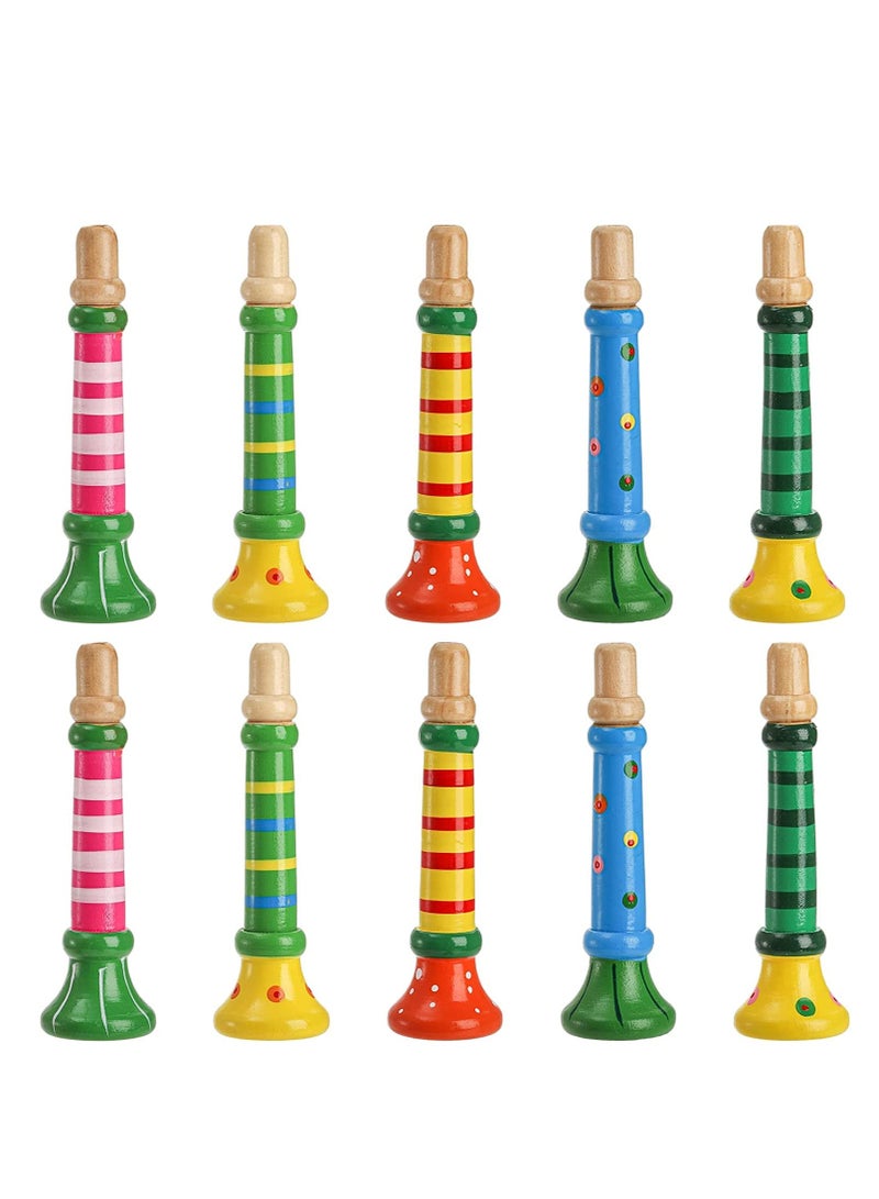 SYOSI 10 Pieces Small Wooden Trumpet, Colorful Piccolo Flute for Kids Musical Instruments for Children, Early Education Develop for 3+ Year Age, Boys Girls, School (Random Colors) - Image 1