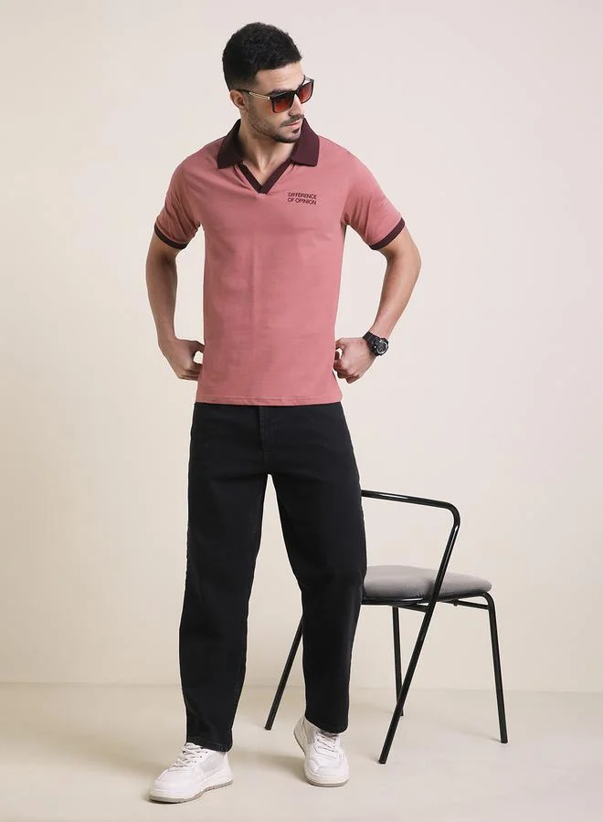 Difference of Opinion Men Relaxed Fit Embroidery Open Collar Polo