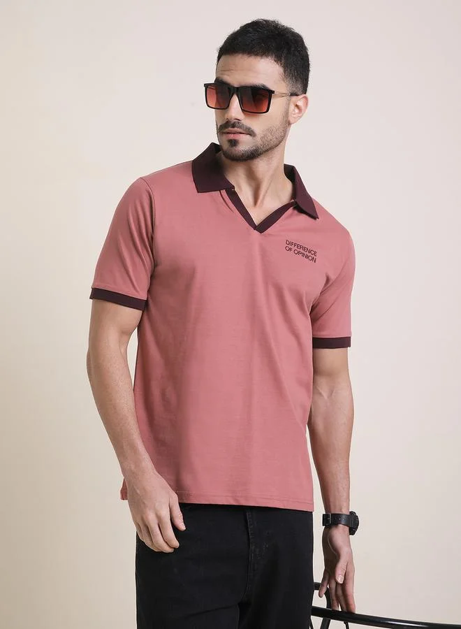 Difference of Opinion Men Relaxed Fit Embroidery Open Collar Polo