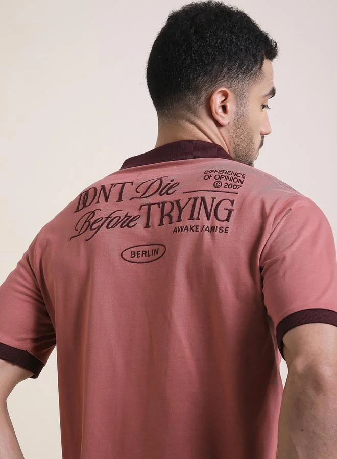 Difference of Opinion Men Relaxed Fit Embroidery Open Collar Polo