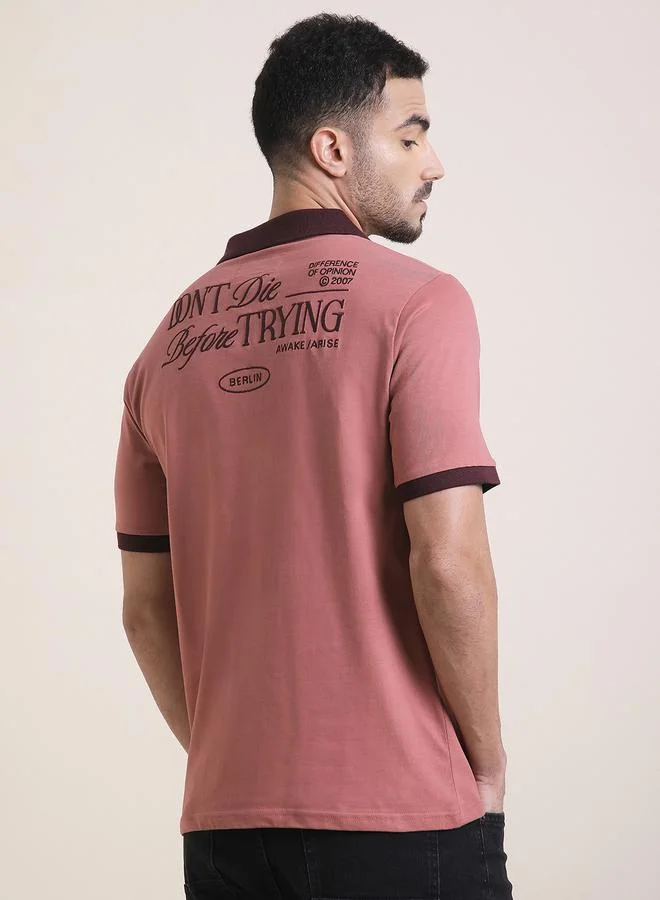 Difference of Opinion Men Relaxed Fit Embroidery Open Collar Polo