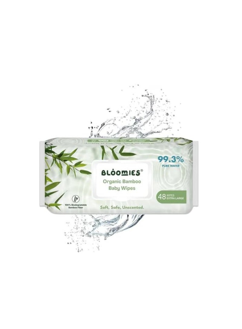 Bloomies Bamboo Baby Wipes, Unscented, Extra large, pack of 48pcs - Image 1