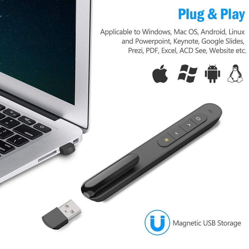 DinoFire for Bluetooth Presentation Remote Powerpint Clicker USB Rechargeable RF 2.4 GHz Dual Modes Wireless Presenter Presentation Clicker Slide Advancer for Mac/Keynote/PC/PPT 11