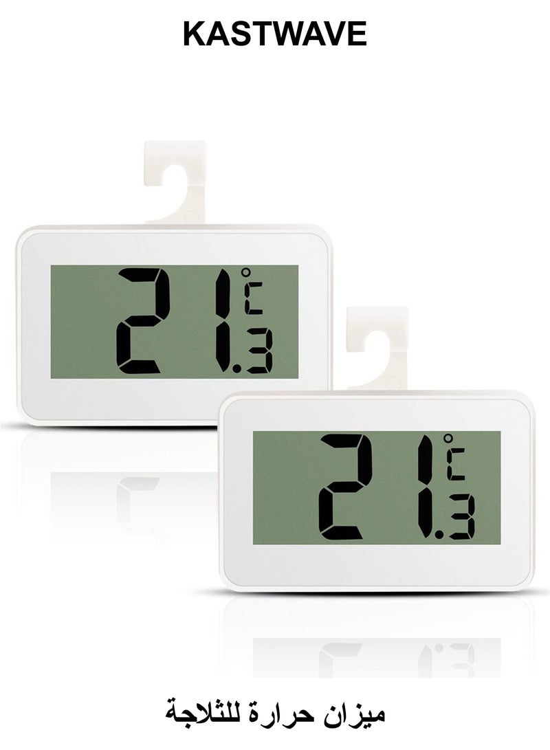 كاست ويف مقياس حرارة الثلاجة الرقمي، قطعتان من مقياس حرارة غرفة الفريزر المقاوم للماء، مقياس حرارة عالي الدقة للثلاجة مع خطاف للمطبخ والمنزل، فهرنهايت () أو مئوية () - Image 1
