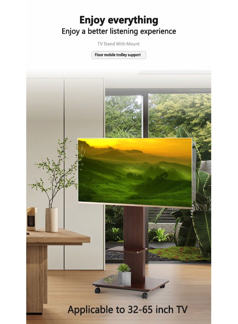 فلاشهوك حامل تلفزيون أرضي متحرك لشاشة تلفزيون مقاس 32-65 بوصة، عربة حامل تلفزيون خشبي مع أرفف تخزين لغرفة النوم والمكتب المنزلي الخارجي - Image 2