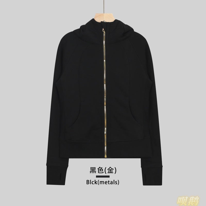 Women's Slim Fit Full-Zip Hooded Fleece Jacket Breathable Cotton Blend Embroidered Yoga Sports Autumn Winter - Image 1