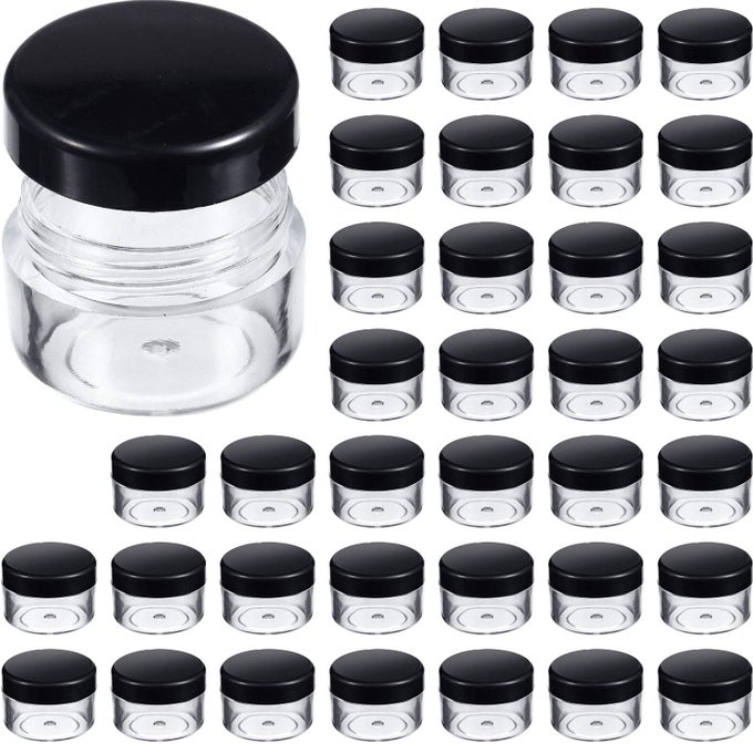 36 PIECES PLASTIC JARS WITH LIDS ROUND LEAK PROOF AIRTIGHT CONTAINER COSMETIC SMALL EMPTY JARS FOR LOTIONS OINTMENTS TRAVEL TOILETRIES CREAMS MAKE UP STORAGE017 OZBLACK
