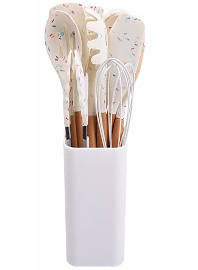 Mocrcrel Chef Kitchen Cooking Utensils Set, Wooden Handle Silicone Kitchen Gadgets Utensil Set,11 pcs Non-Stick Silicone Cooking Kitchen Utensils Spatula (White) - Image 4