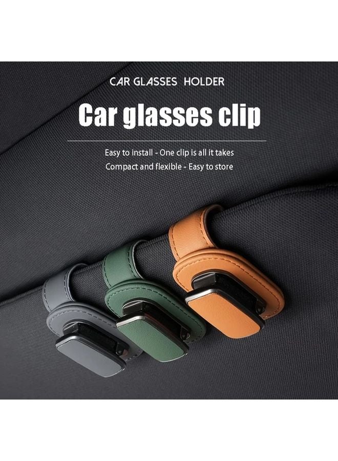 Orange PU Leather Car Sunvisor Clip Glasses Holder Dashboard Storage Accessory - Image 1