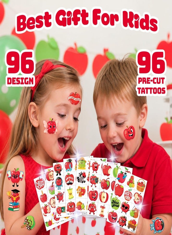 96 قطعة من الوشوم المؤقتة المضحكة على شكل تفاح للأطفال - Image 4