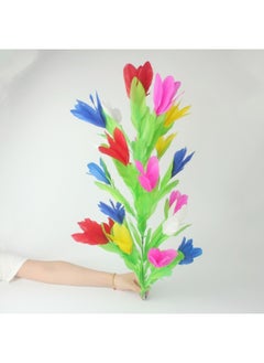 Shrink Bar Variable Flower Steel Shrink Bar Three Feather Flower Color Bouquet Metal Telescopic Stage Magic Props-Color:Feather Flower 1 (stick Purchased Separately)