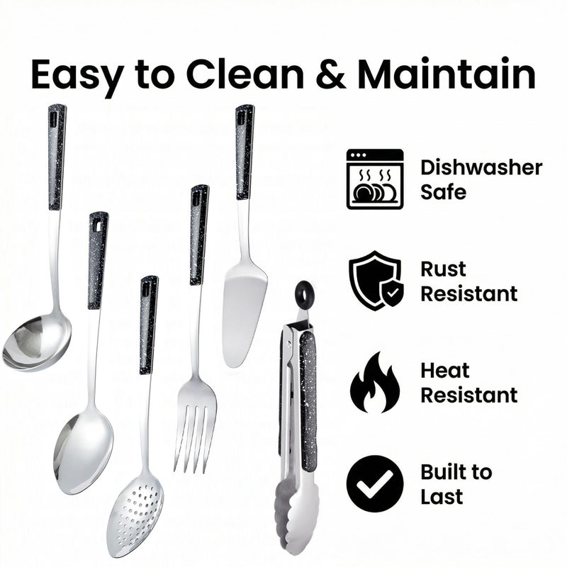 HAPPY KIT Stainless Steel Metal Serving Utensils - Set of Serving Spoons,Slotted Spoons, and Serving Tongs.serving fork,cake server - Image 2
