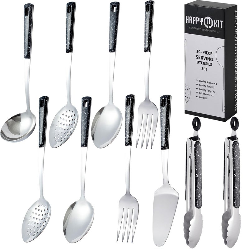 HAPPY KIT Stainless Steel Metal Serving Utensils - Set of Serving Spoons,Slotted Spoons, and Serving Tongs.serving fork,cake server - Image 1
