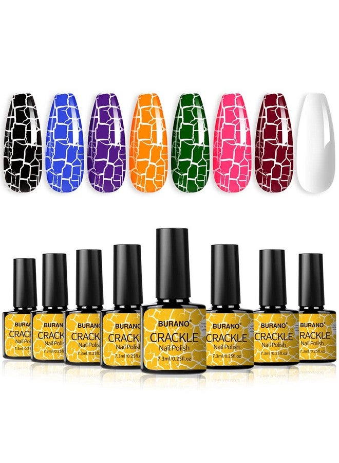 BURANO Crackle Gel Nail Polish Super Easy Cracked Nail Polish 7 Colors + White Gel Nail Polish Set Air Dry Uv Lamp Needed - Image 1