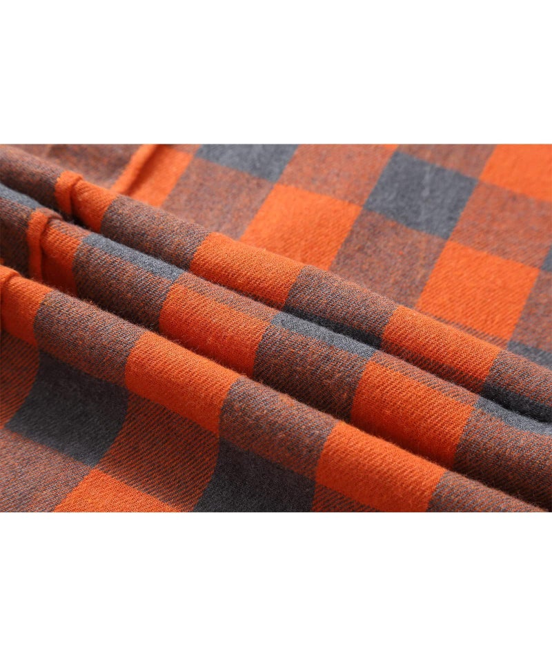 ZITY Men's Flannel Hoodie Shirts Casual Button Down Plaid Shirt Jackets for Men Long Sleeve Stylish Hooded with Pocket Orange Grey Large - Image 2
