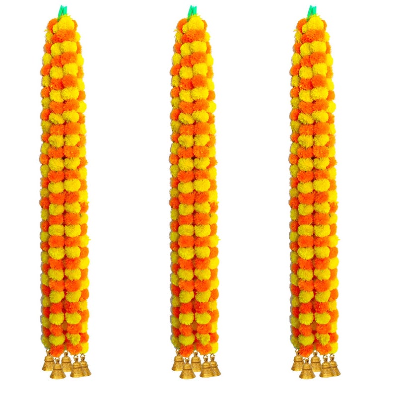 iHandikart iHandikart Artificial Garlands with Bell in The Bottom Used for Office Home Diwali DecorationsDiwali Gift Color Yellow Light Orange Pack of 15 HV31026B  - Image 1