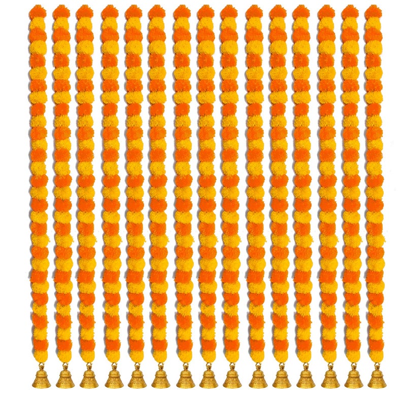 iHandikart iHandikart Artificial Garlands with Bell in The Bottom Used for Office Home Diwali DecorationsDiwali Gift Color Yellow Light Orange Pack of 15 HV31026B  - Image 2